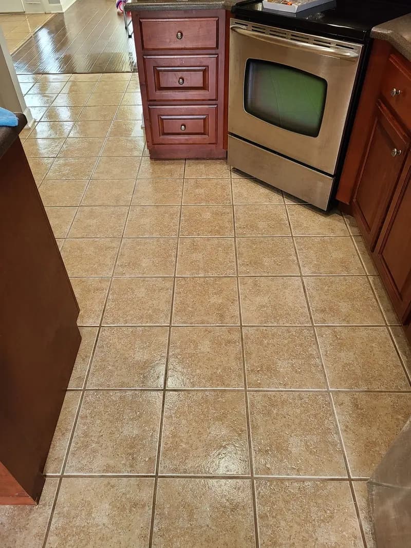 Kitchen tile floor still wet after tile and grout cleaning